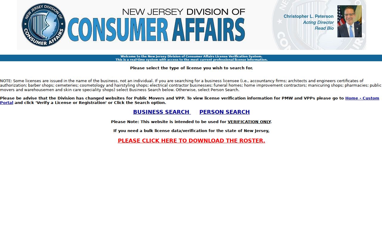 Plainsboro Township resident lookup with New Jersey professional license verification